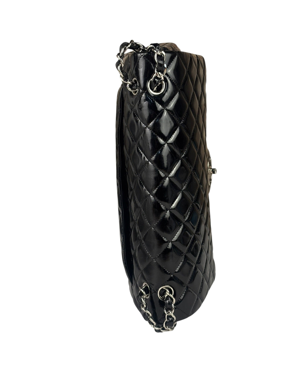 Chanel Black Patent Leather Quilted Leather Double Flap Jumbo Bag 2012
