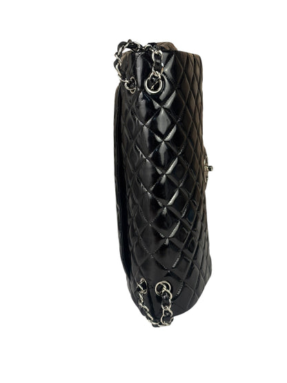 Chanel Black Patent Leather Quilted Leather Double Flap Jumbo Bag 2012
