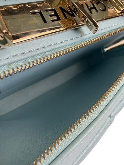 Chanel Light Blue Quilted Lambskin Top Handle Vanity Case 2019