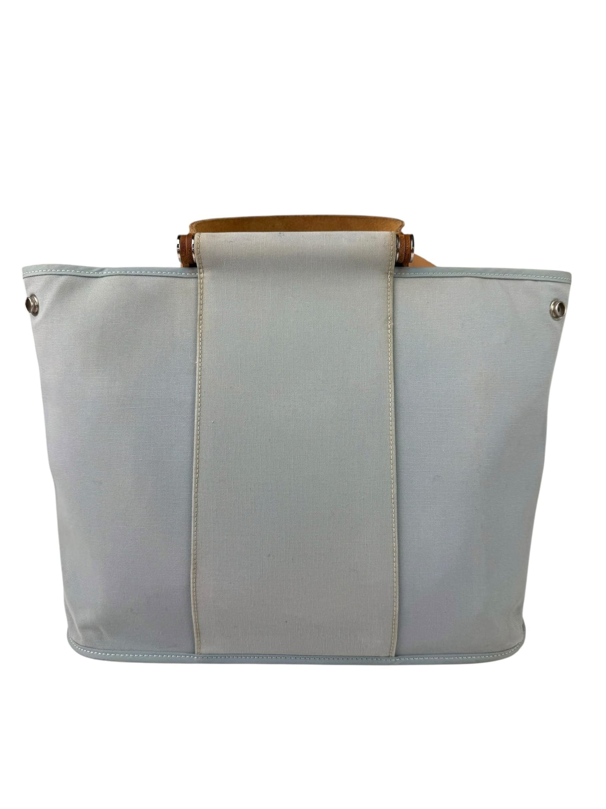 Hermes Light Blue Canvas Leather Trim Cabag Elan Tote