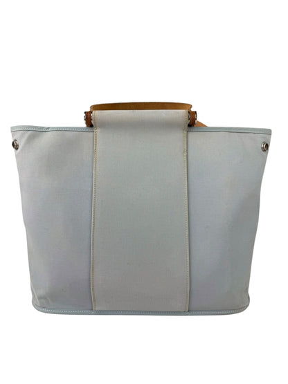 Hermes Light Blue Canvas Leather Trim Cabag Elan Tote