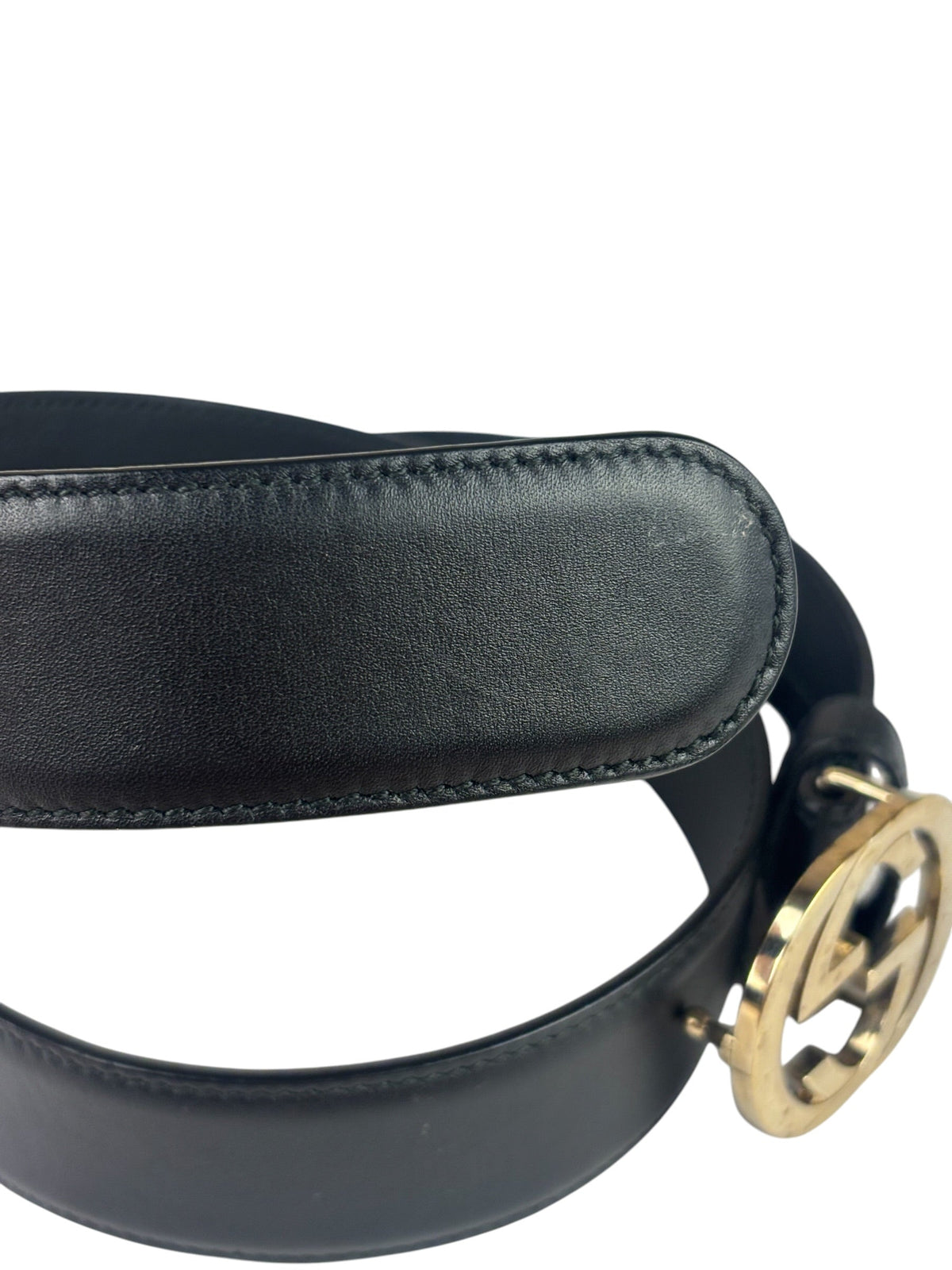 Gucci Black Leather GG Buckle Belt