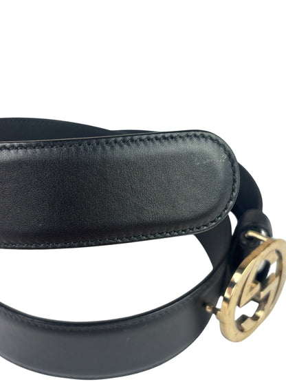 Gucci Black Leather GG Buckle Belt