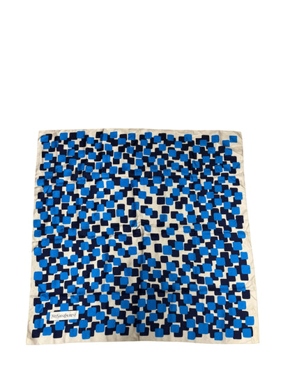Yves Saint Laurent Cream/Blue Geometric Pattern Silk Scarf