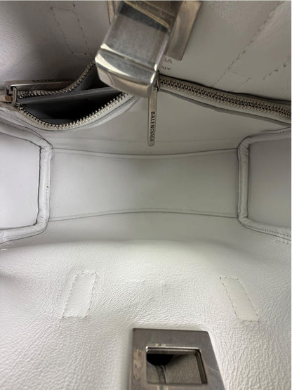 Balenciaga White Leather Bel Air Carry All Handbag