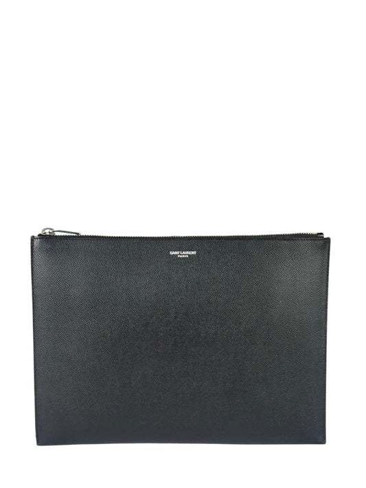 Yves Saint Laurent Black Pebbled Leather Pouch