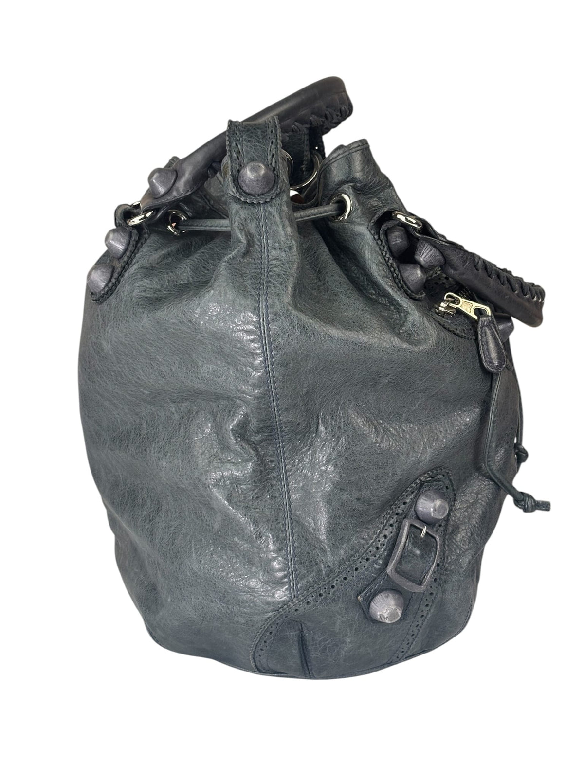 Balenciaga Grey Lambskin Giant Brogues Pompom Two-Way Bag
