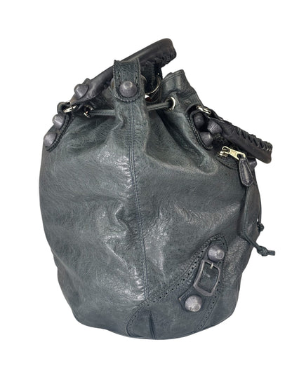 Balenciaga Grey Lambskin Giant Brogues Pompom Two-Way Bag