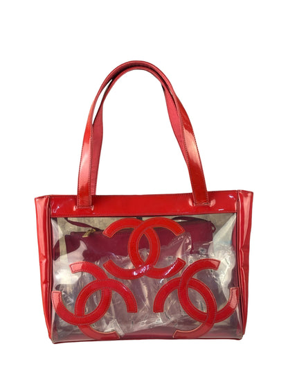 Chanel Red Triple C PVC Tote Bag w/ Pouch 2004