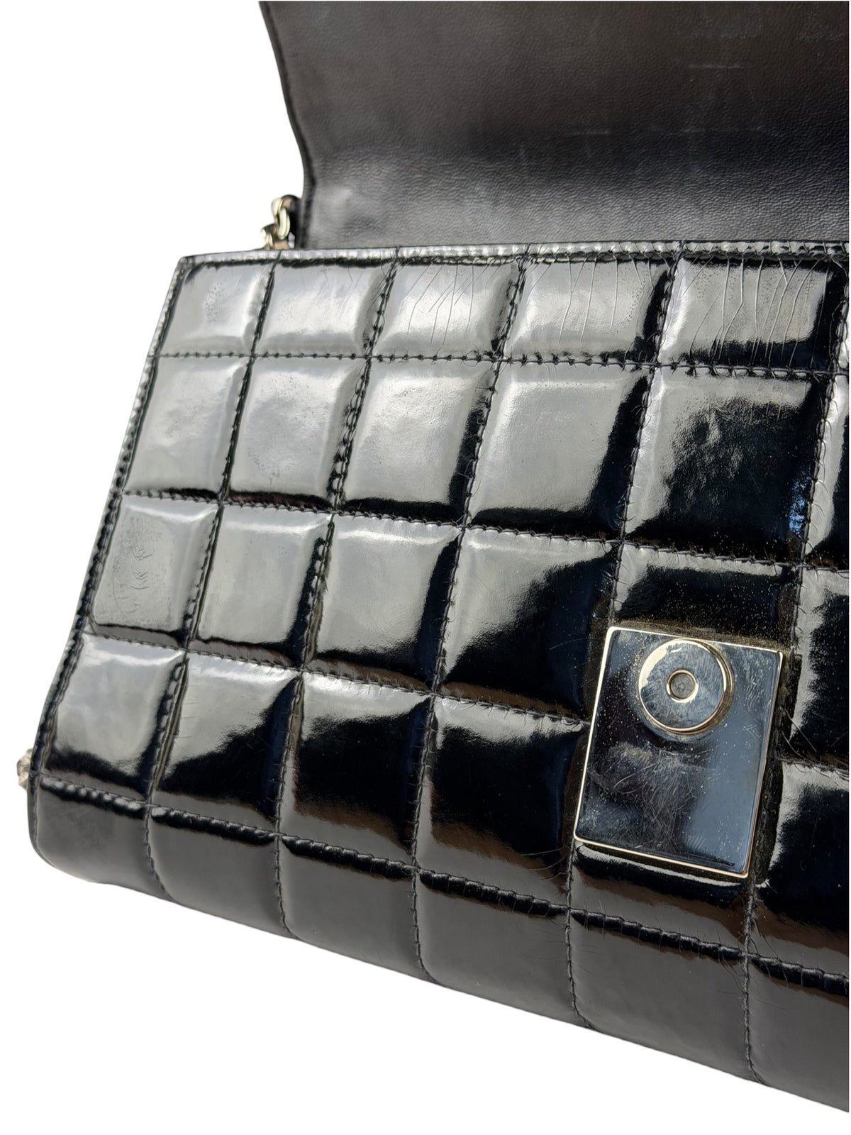 Chanel Black Patent Leather Chocolate Bar Flap Bag 2000