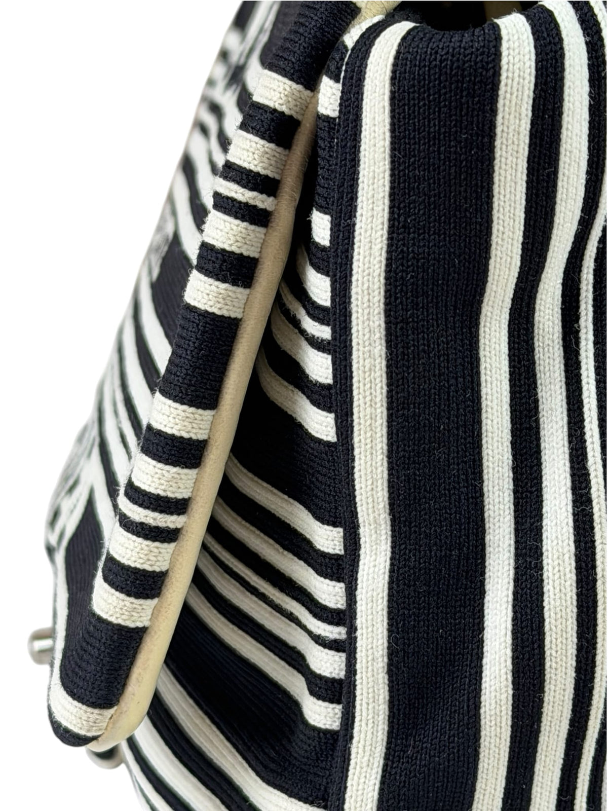 Chanel Black/White Leather Trim/Cloth Venise Biarritz Flap Bag 2019