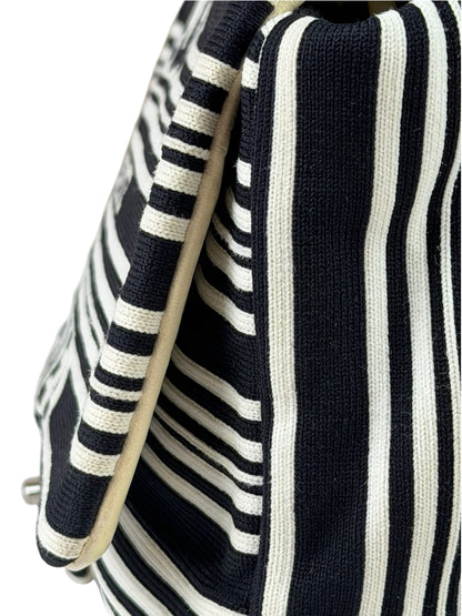 Chanel Black/White Leather Trim/Cloth Venise Biarritz Flap Bag 2019