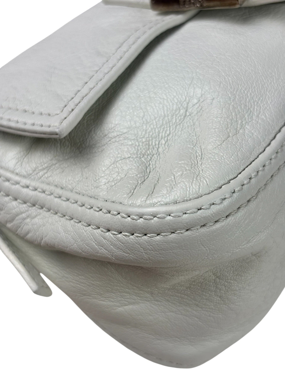 Fendi White Leather Baguette