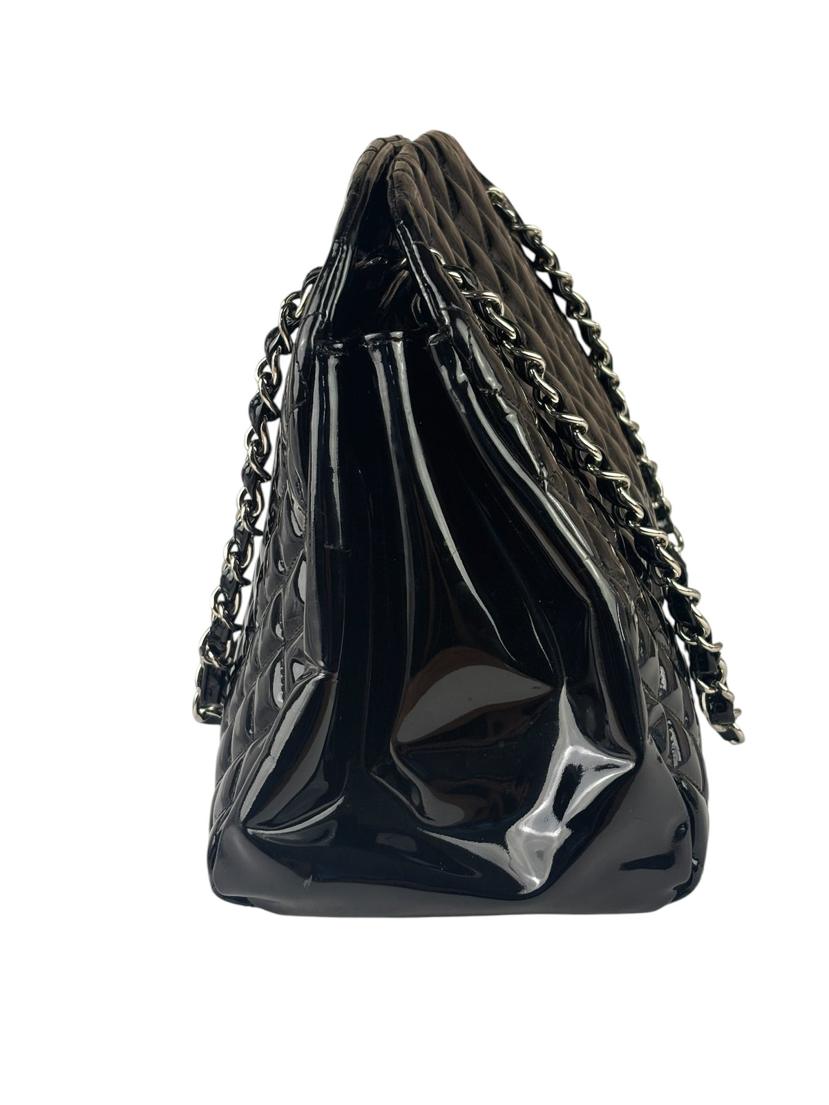 Chanel Large Black Patent Leather Mademoiselle Bowling Bag 2011-12