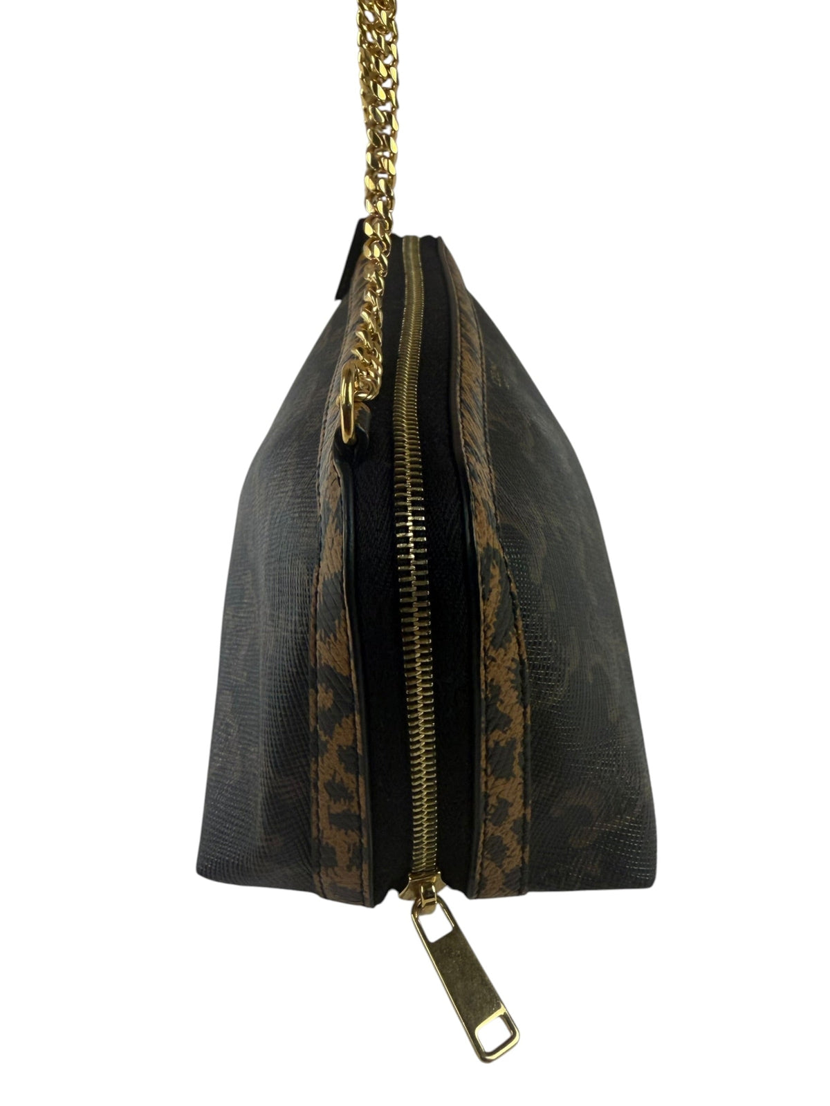 Celine Leopard Print-Trimmed Triomphe Chain Bag
