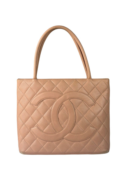 Chanel Vintage Light Pink Caviar Leather Medallion Tote Bag 2000s