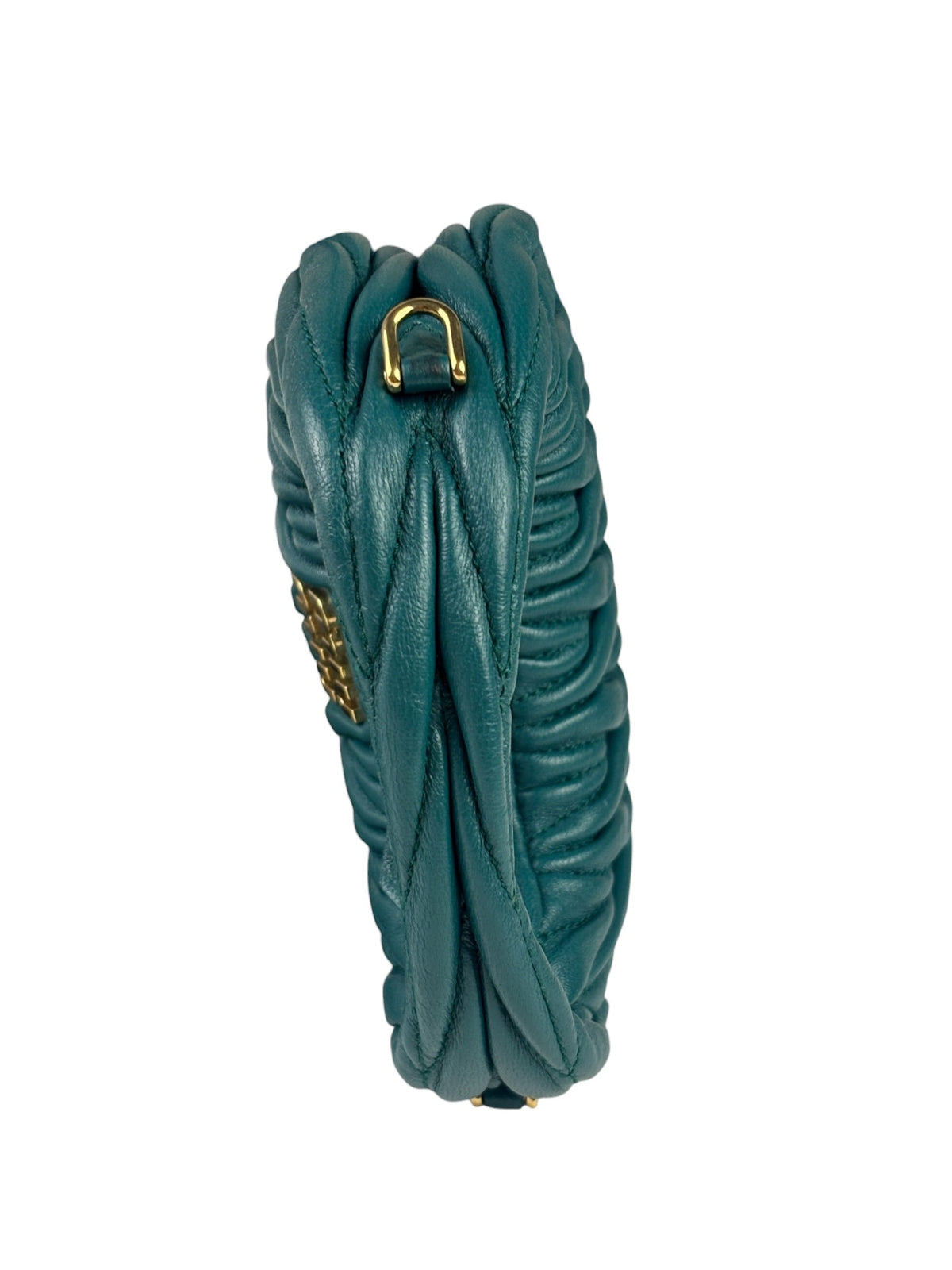 Miu Miu Dark Green Nappa Leather Wander Matelasse Micro Hobo Bag