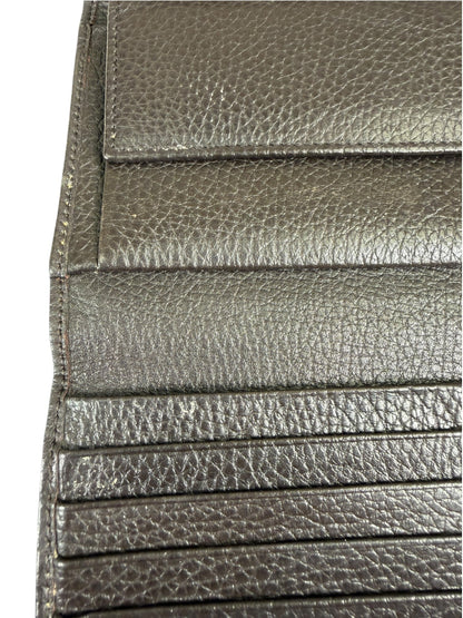 Gucci Brown Leather Trim GG TriFold Long Wallet