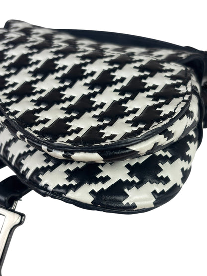 Christian Dior White/Black Leather Houndstooth Micro Saddle Bag