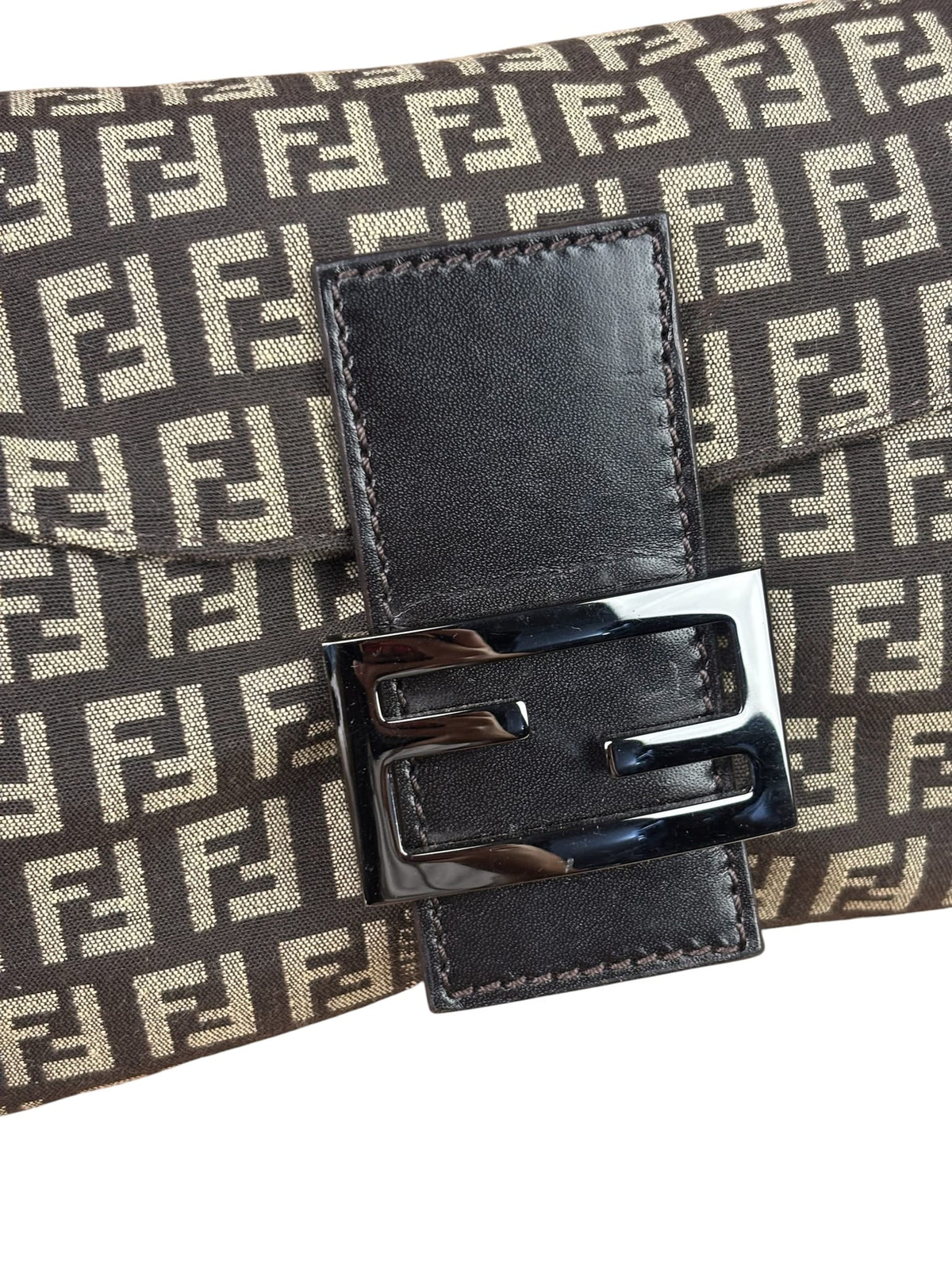 Fendi Black/Beige Leather Trim Zucca Mamma Baguette