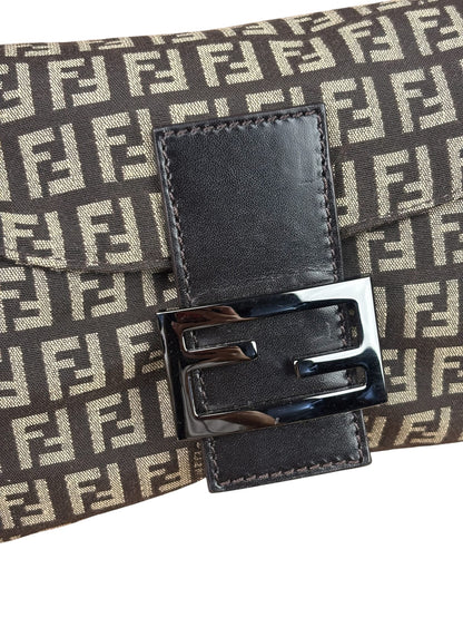 Fendi Black/Beige Leather Trim Zucca Mamma Baguette