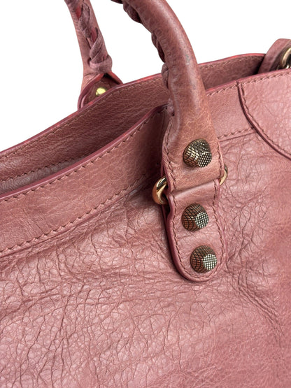 Balenciaga Muted Pink Leather Moto Classic City Bag
