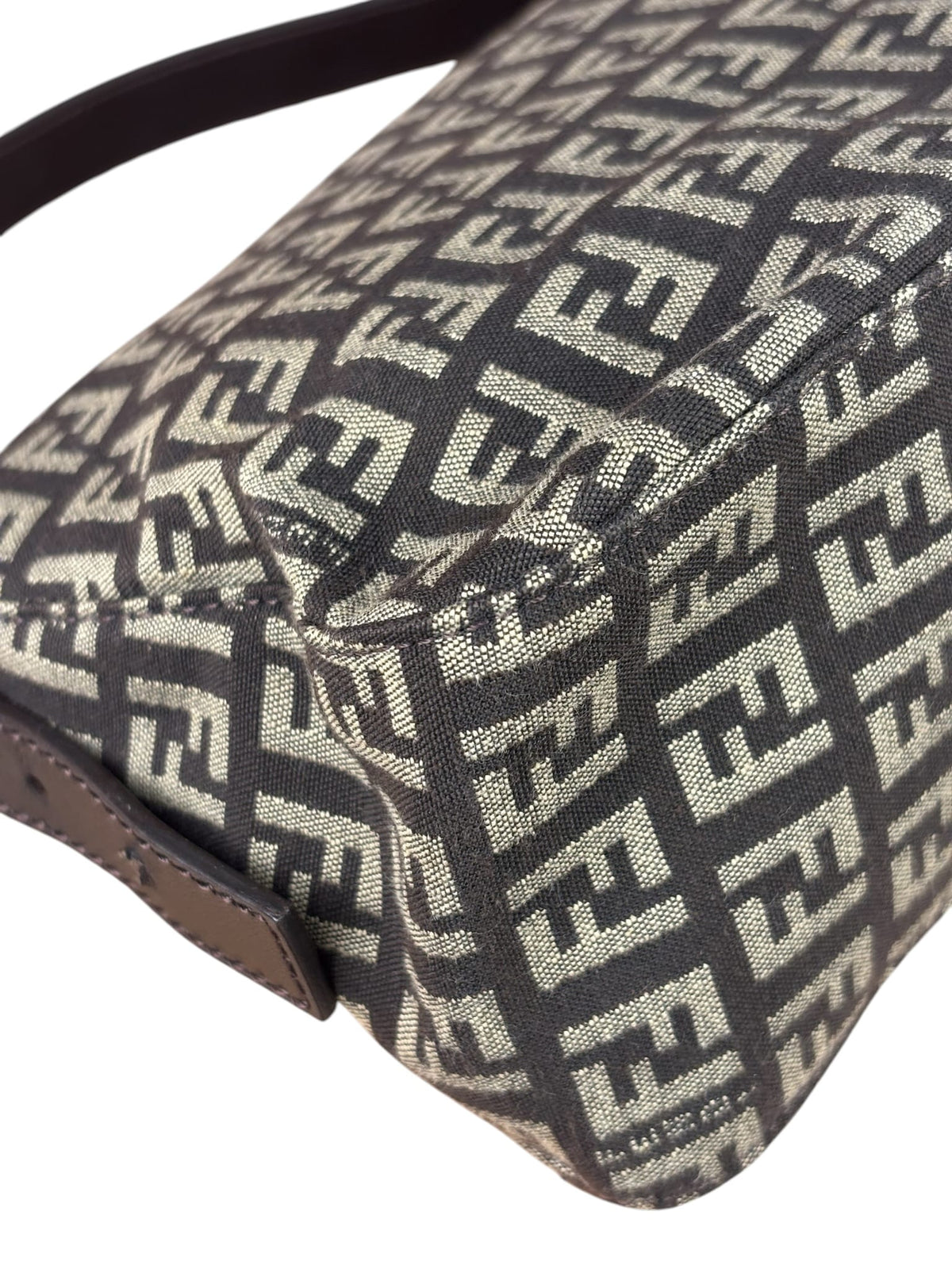 Fendi Black/Beige Leather Trim Zucca Mamma Baguette