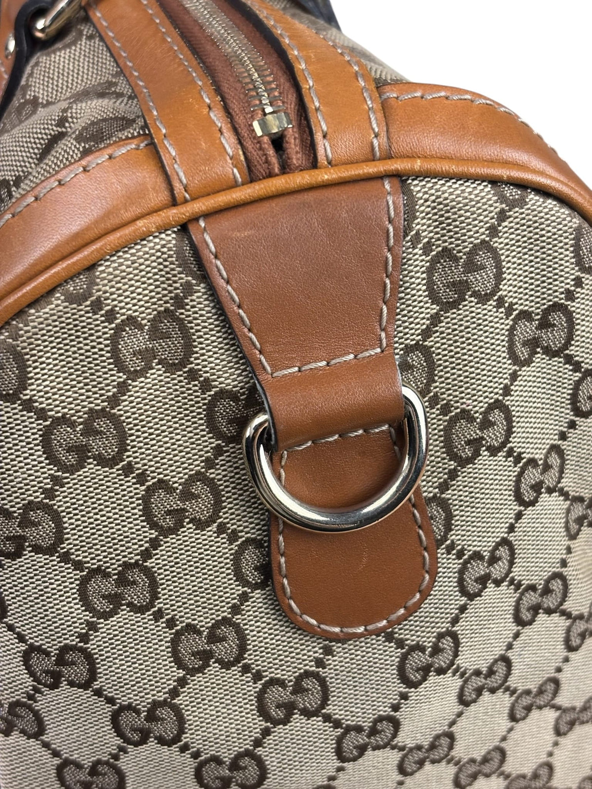 Gucci Beige/Brown GG Web Boston Two-Way Bag