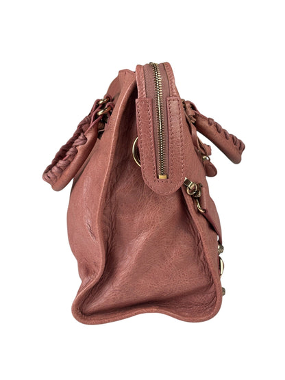 Balenciaga Muted Pink Leather Moto Classic City Bag