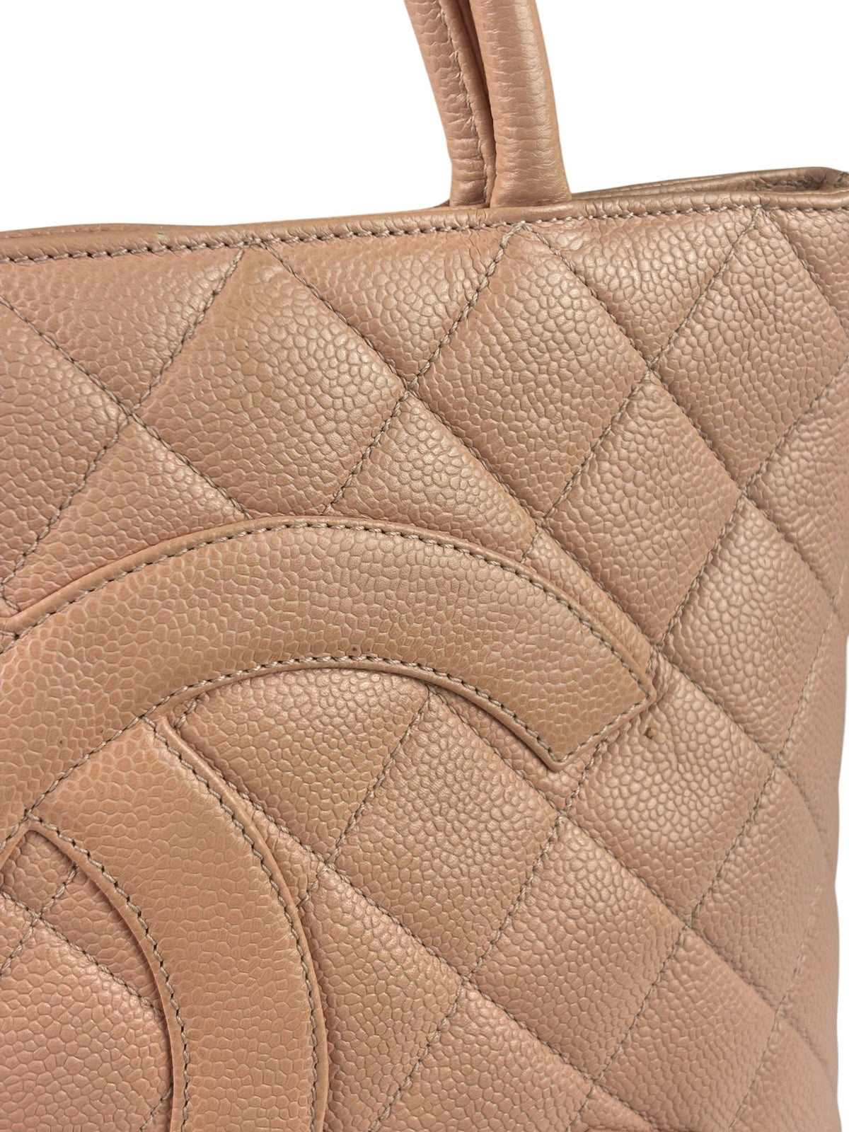 Chanel Vintage Light Pink Caviar Leather Medallion Tote Bag 2000s