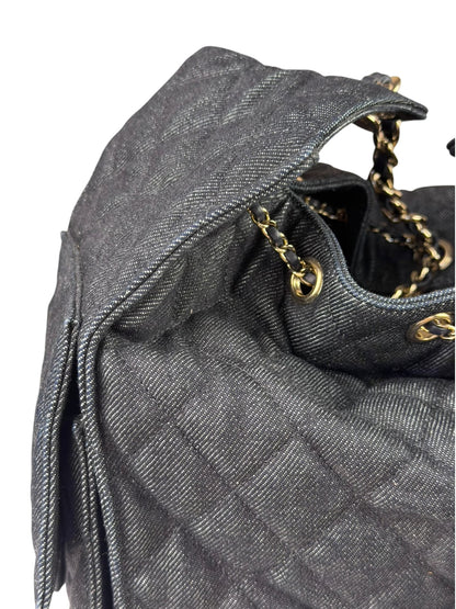Chanel Navy Quilted Denim/Leather Trim 25 Hobo Bag 2021