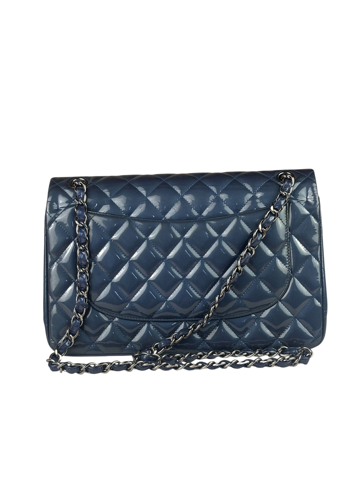 Chanel Perl Glossy Blue Quilted Patent Leather Double Flap Bag 2012
