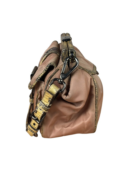 Prada Soft Dusty Rose Tessuto Nylon Snakeskin Trim Multi-Pocket Shoulder Bag