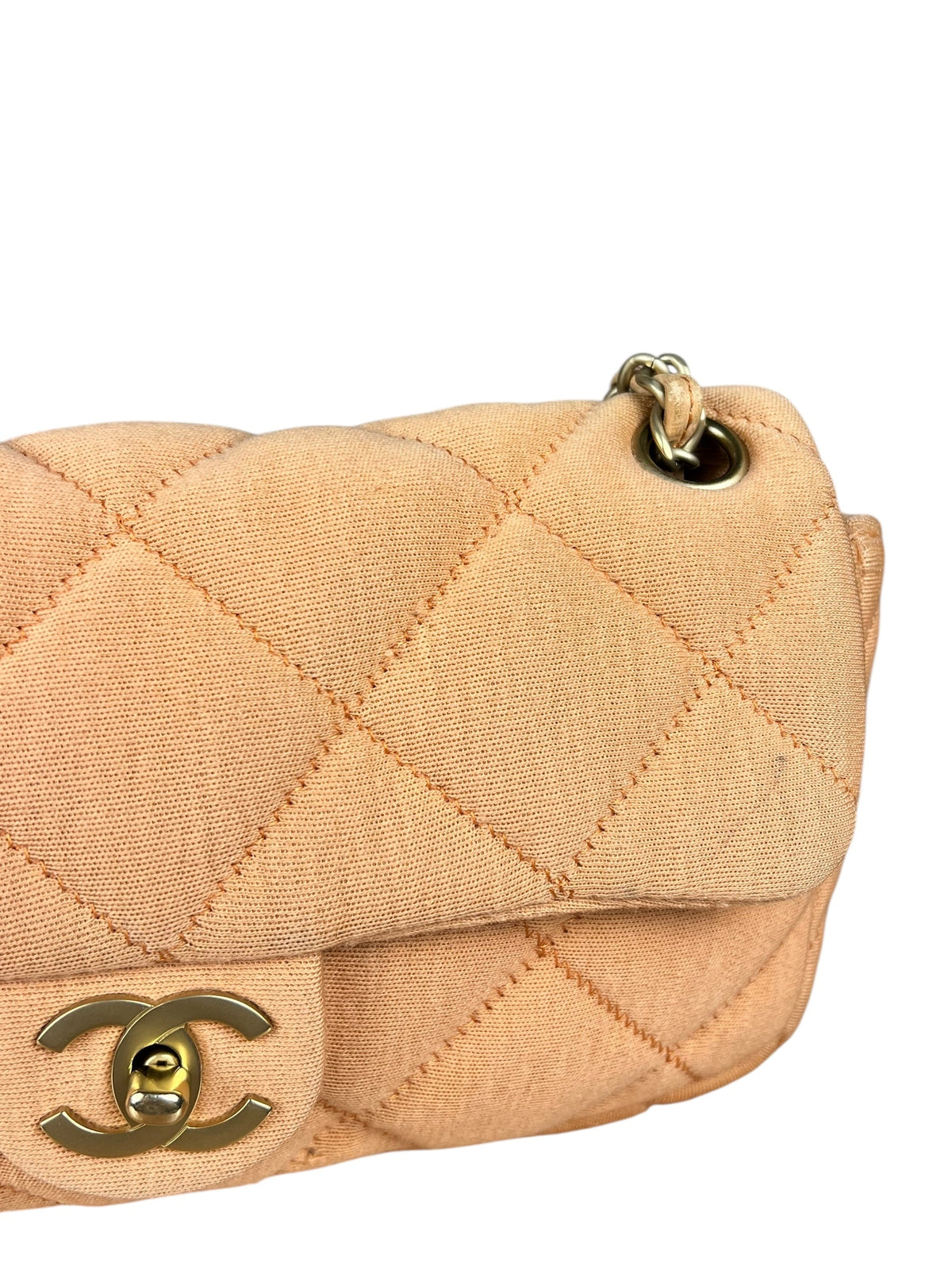 Chanel CC Peach Jersey Quilted Flap Bag