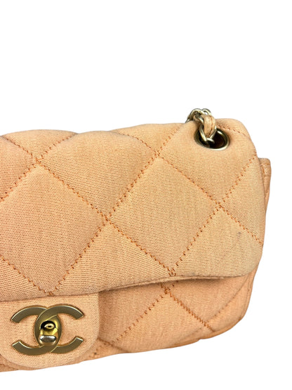 Chanel CC Peach Jersey Quilted Flap Bag