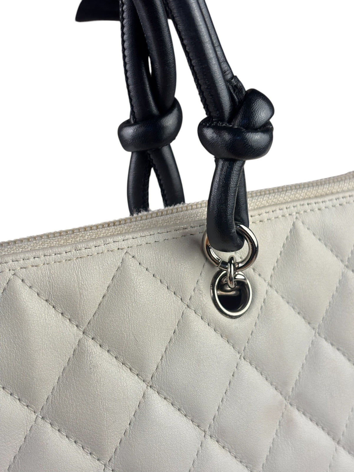 Chanel White Calfskin Quilted Python-Embossed Ligne Cambon Flat Tote Bag 2004