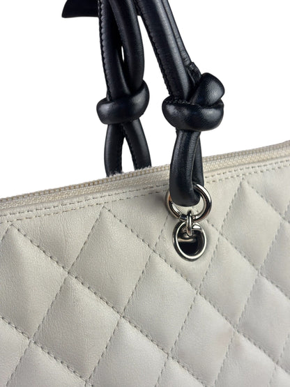 Chanel White Calfskin Quilted Python-Embossed Ligne Cambon Flat Tote Bag 2004