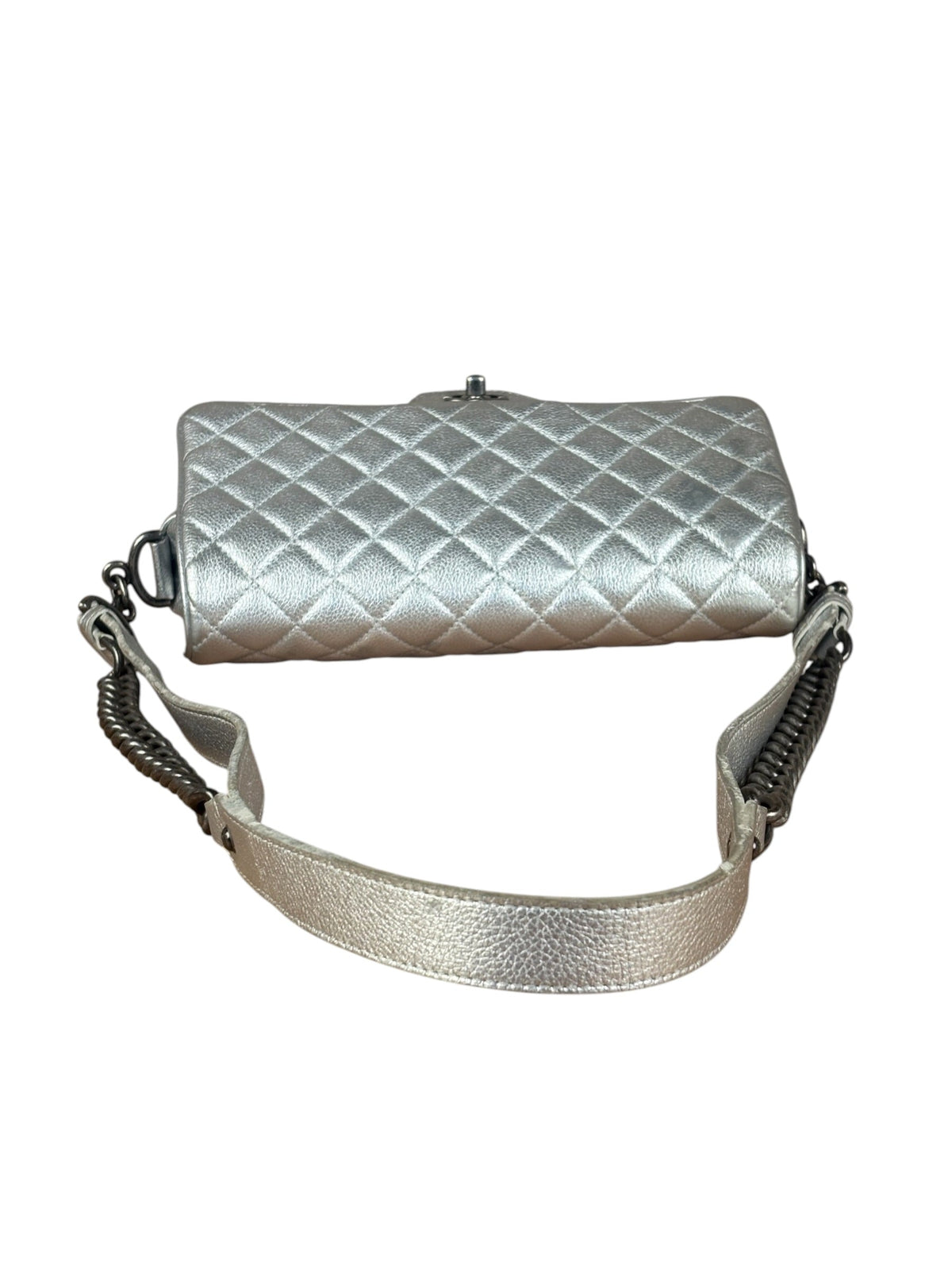 Chanel CC Silver Metallic Quilted Flap Shoulder Bag 2017