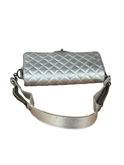 Chanel CC Silver Metallic Quilted Flap Shoulder Bag 2017