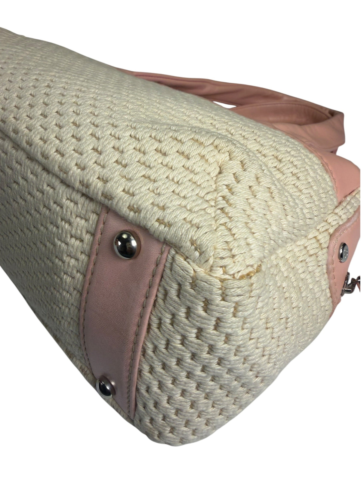 Chanel Cream/Pink Leather Lax Crochet Bowler Shoulder Bag 2004