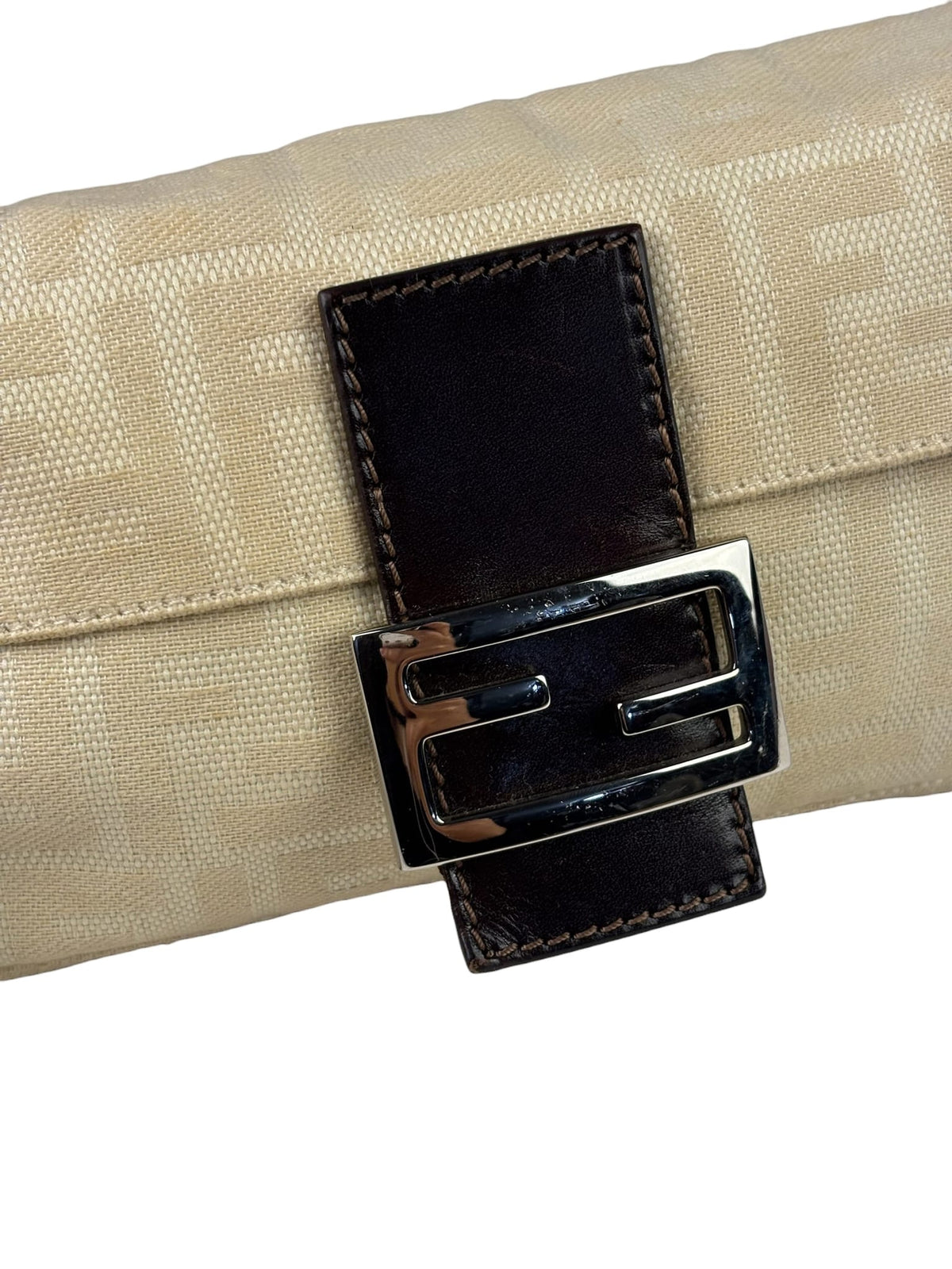 Fendi Vintage FF Ivory Canvas Baguette Shoulder Bag