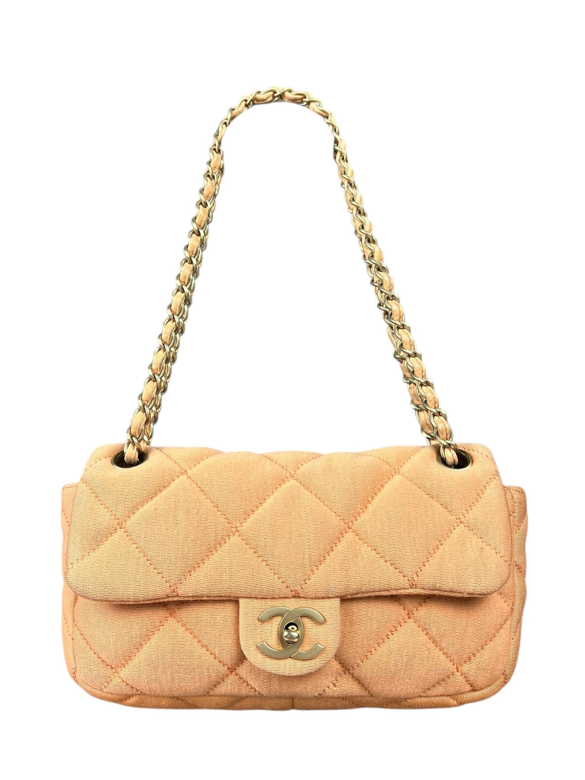 Chanel CC Peach Jersey Quilted Flap Bag
