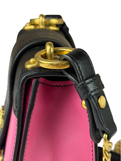 Prada Pink/Black Saffiano Leather Trim Small Cahier Crossbody Bag