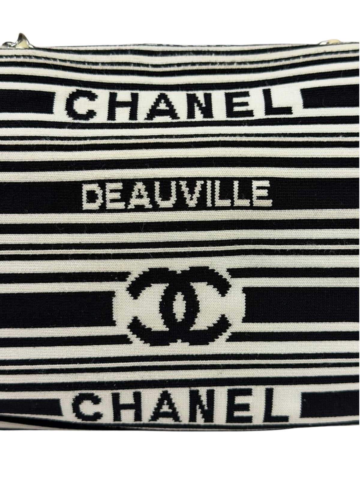 Chanel Black/White Leather Trim/Cloth Venise Biarritz Flap Bag 2019