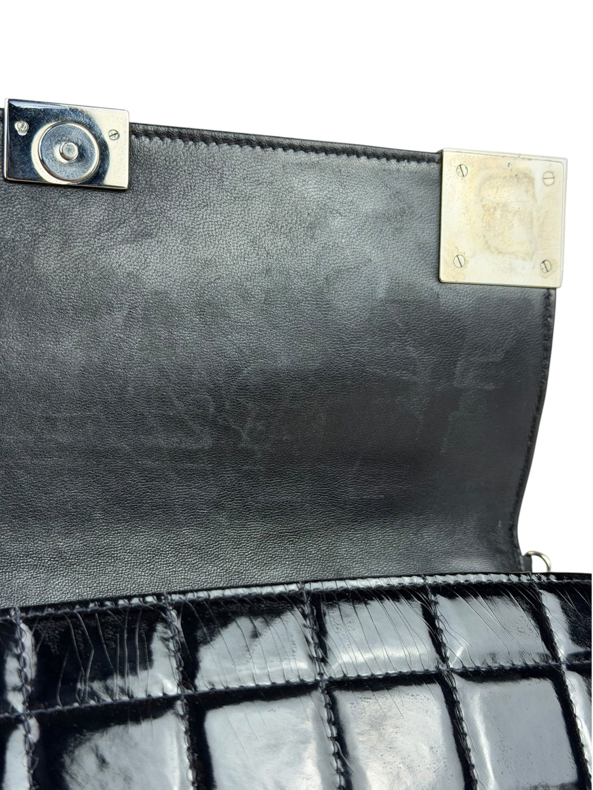Chanel Black Patent Leather Chocolate Bar Flap Bag 2000