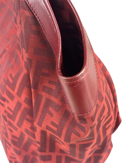 Fendi Red Leather Trim Zucca Chef Tote