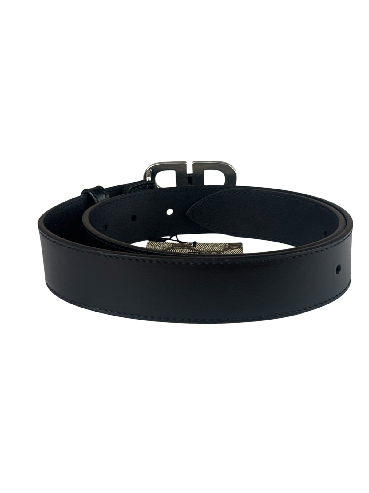 Balenciaga Black Leather BB Buckle Belt