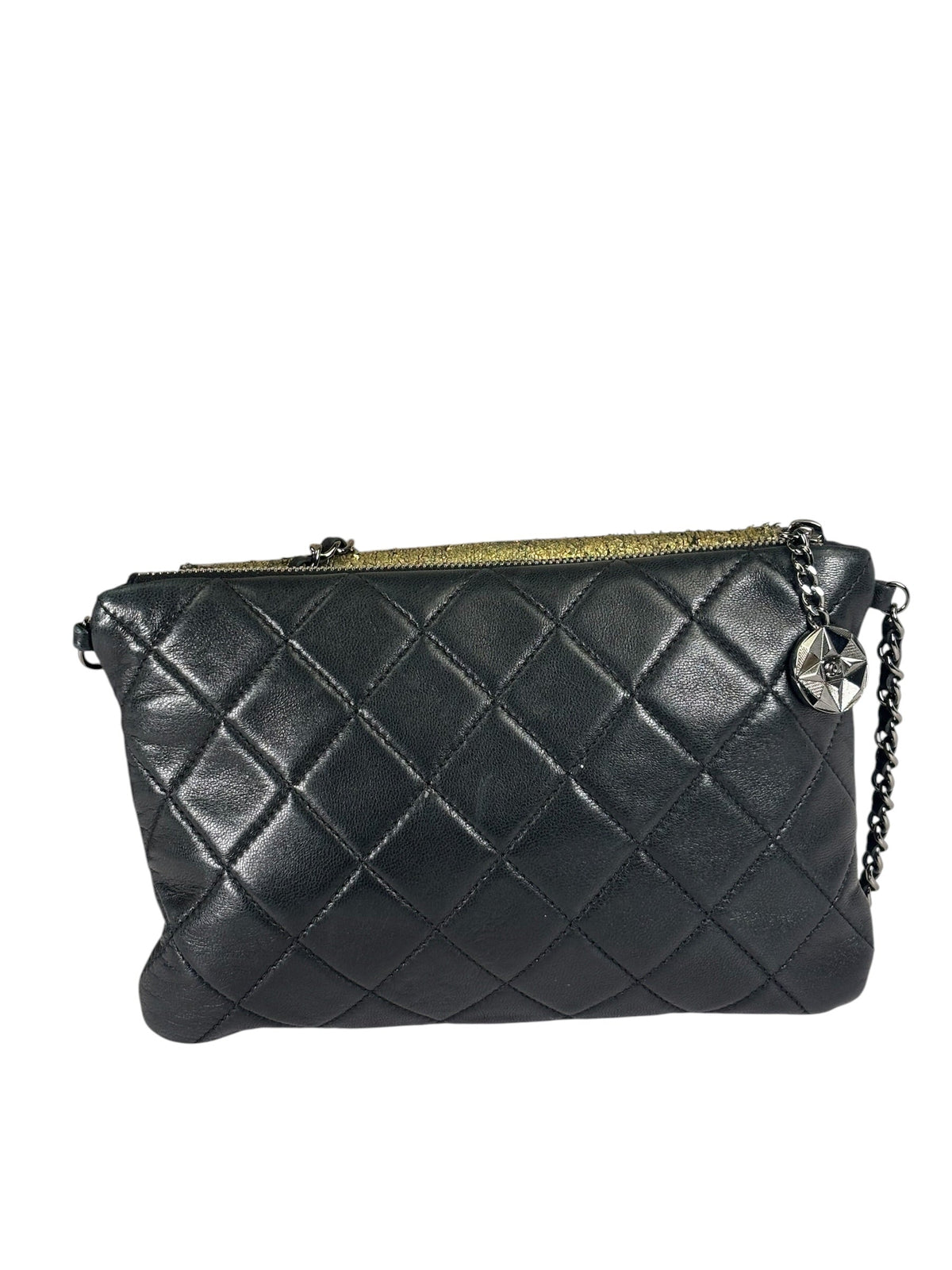 Chanel Black/Golden Quilted Lambskin Night Clutch On Chain Flap Bag 2012