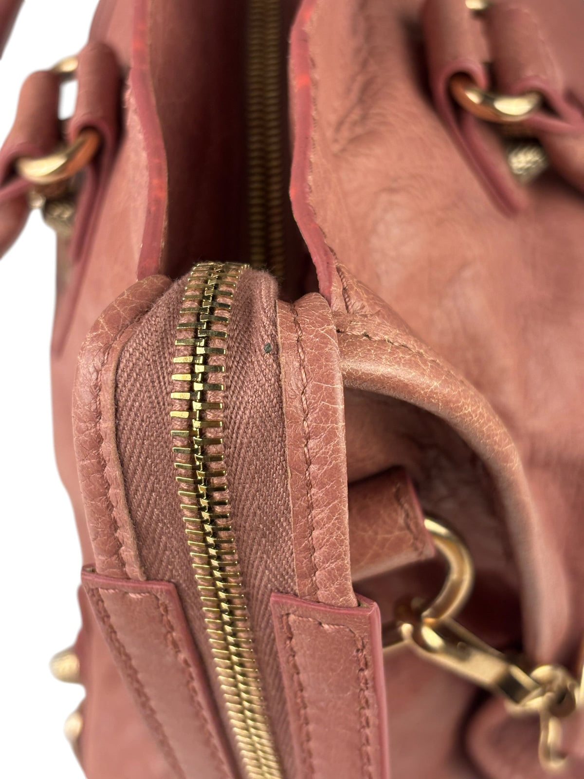 Balenciaga Muted Pink Leather Moto Classic City Bag