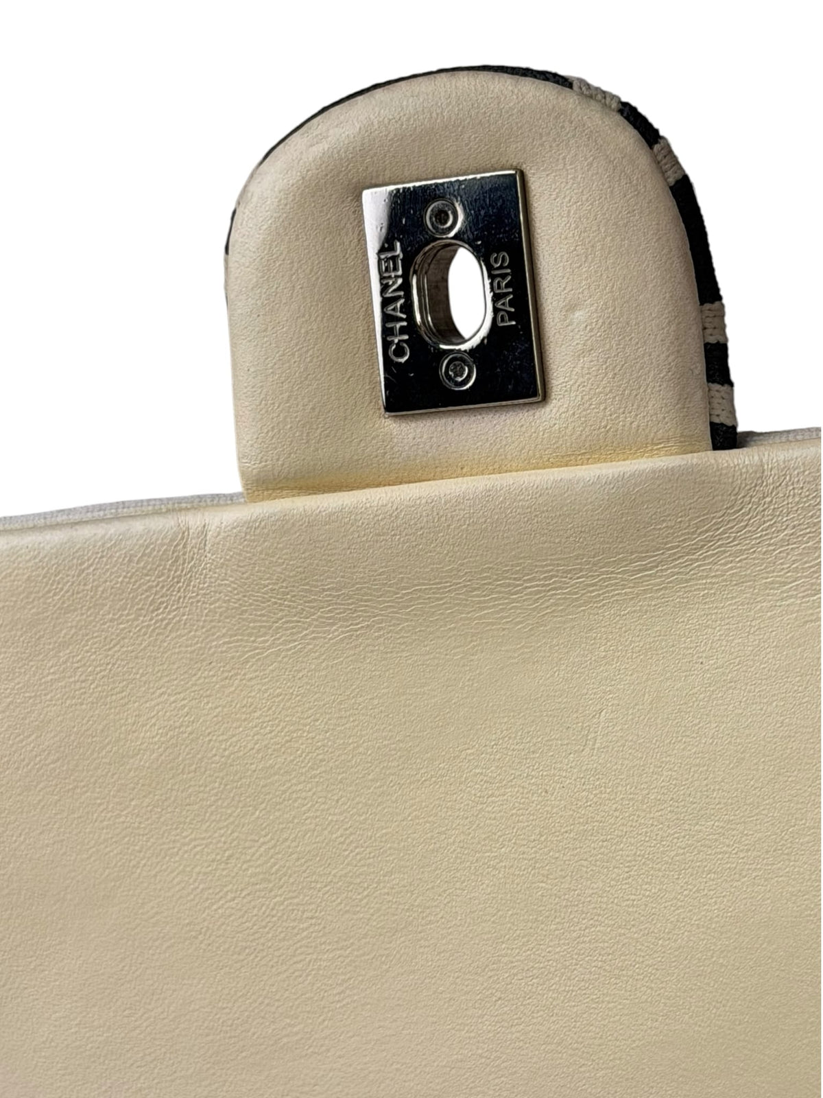 Chanel Black/White Leather Trim/Cloth Venise Biarritz Flap Bag 2019